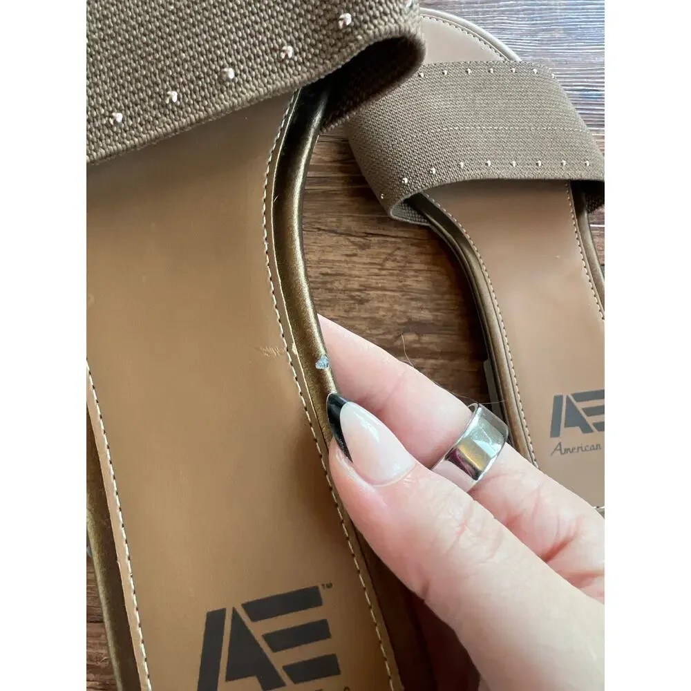 NEW American Eagle Sandals Slip On Brown Slides Flats Wide Strap Womens Size 9 - Picture 5 of 5